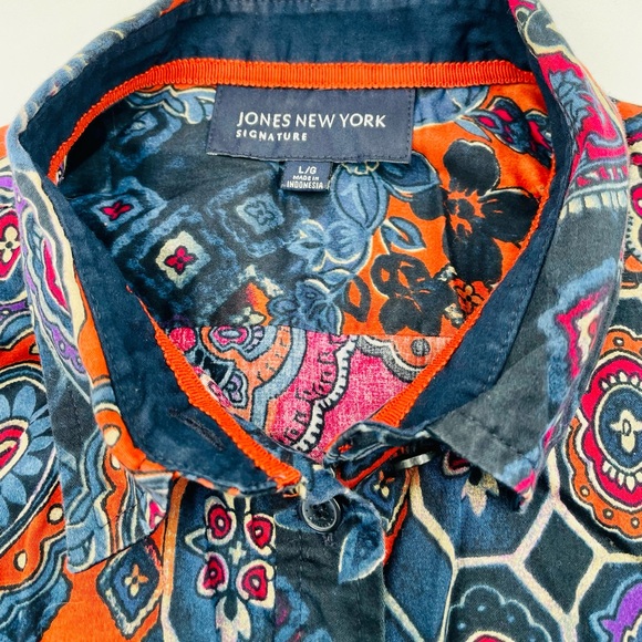 Jones New York Signature | Collared Buttoned Blouse Shirt Top Multicolor Size L - Picture 5 of 9